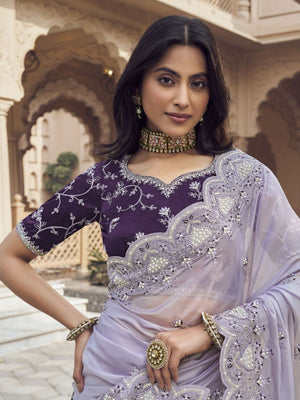 Rajwada Light Purple Silk Blend Embellished Elegant Saree For Women