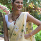 Rajwada Beige Printed Chiffon Saree with Unstitched Blouse for Women