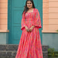 Rajwada Peach Chiffon Stitched Printed Indo Western Dress For Women