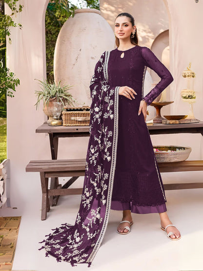 Rajwada Wine Georgette Embroidered Semi-Stitched Kurta Set For Women