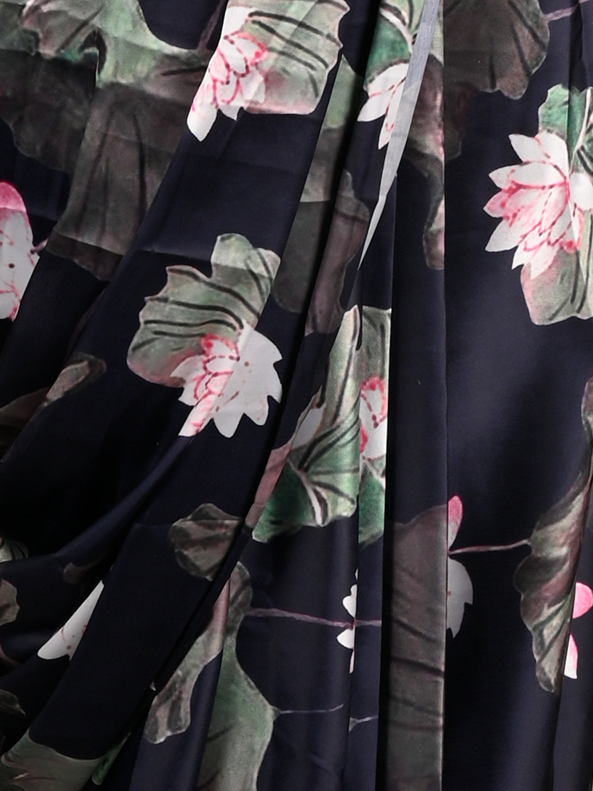 Black Silk Blend Digital Floral Print Saree With Unstitched Blouse