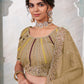 Rajwada Brown Net Embroidered Semi Stitched Lehenga With Unstitched Blouse for Women