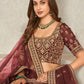 Rajwada Maroon Organza Blend Embroidered Semi Stitched Lehenga With Unstitched Blouse for Women
