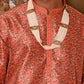 Rajwada Orange Printed Embroidered Silk Blend Traditional Kurta Set For Men