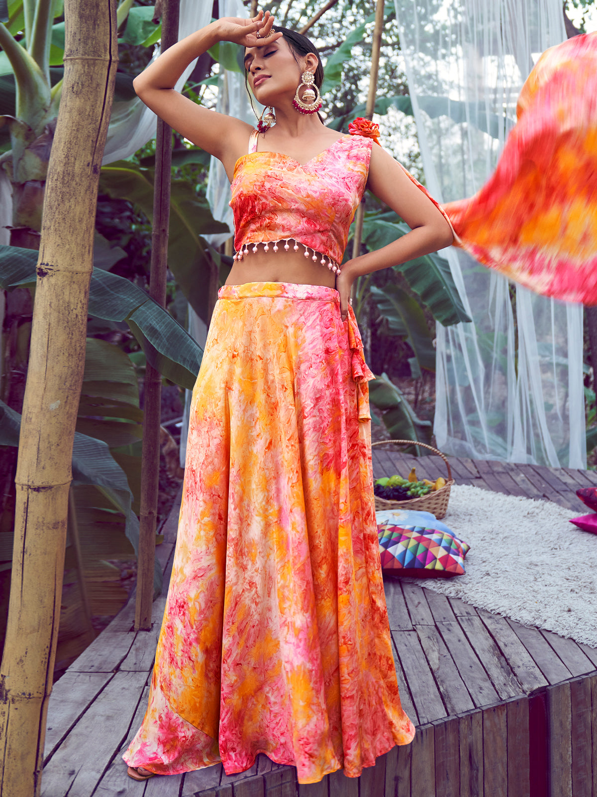 Rajwada - Pink and Yellow Stitched Lehenga