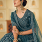 Rajwada Women Teal Embroidered Soft Net Semi Stitched Lehenga With Unstitched Blouse