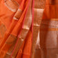 Rajwada Women Orange Organza Woven Saree With Unstitched Blouse