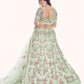 Rajwada Olive Embroidered Soft Net Semi Stitched Lehenga With Blouse For Women