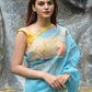 Rajwada Light Blue Floral Printed Organza Saree with Unstitched Blouse for Women