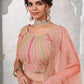 Rajwada Peach Net Embroidered Semi Stitched Lehenga With Unstitched Blouse for Women