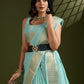 Rajwada Sky Blue Silk Blend Woven Checked Saree For Women