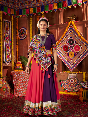 Rajwada Coral Cotton Blend Embroidered Semi-Stitched lehenga For Women