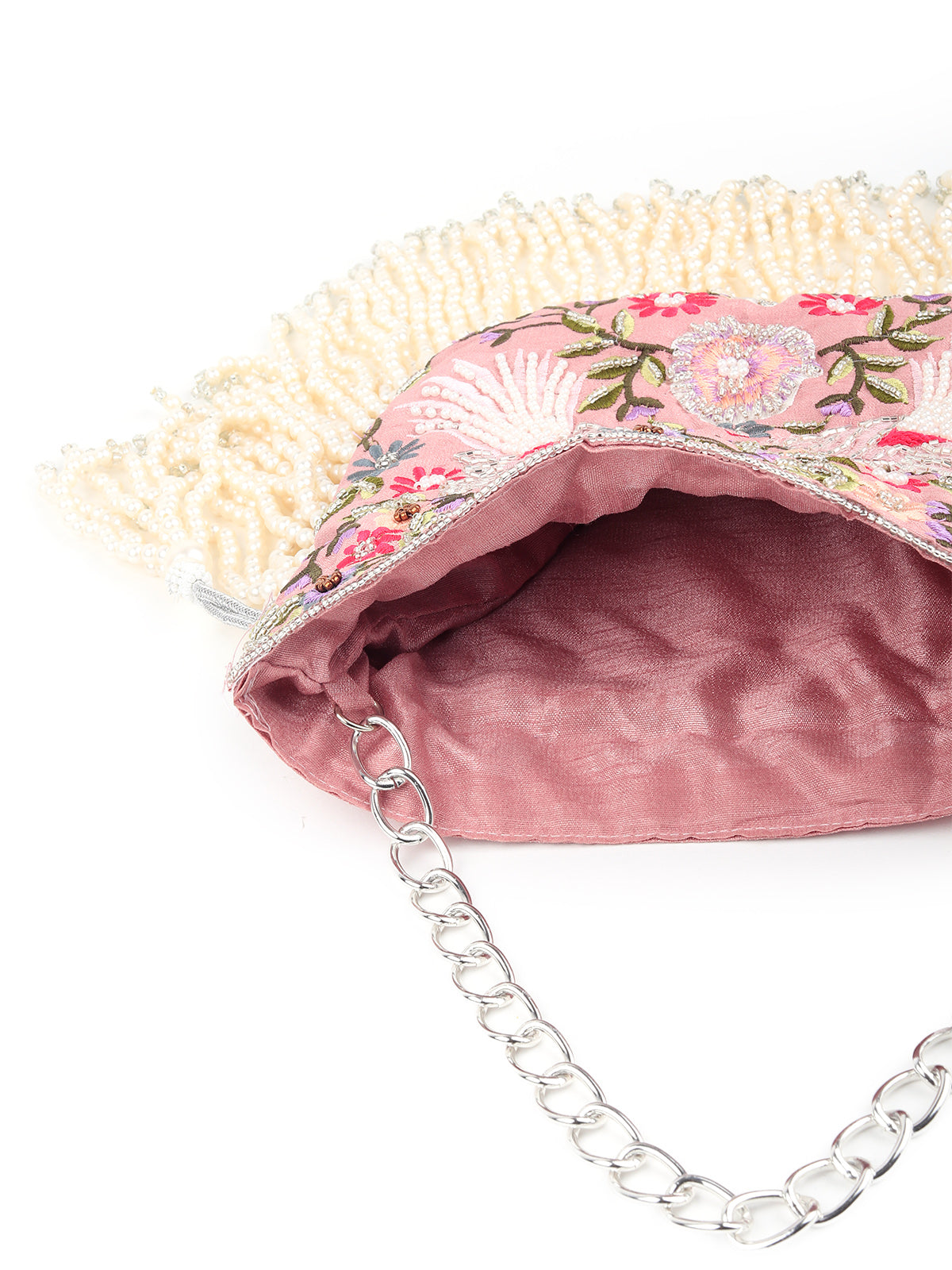 Rajwada - Peach Pink Embellished Beaded-Embroidered Pearly Potli Bag