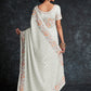 Rajwada White Embroidered Georgette Saree With Unstitched Blouse For Women