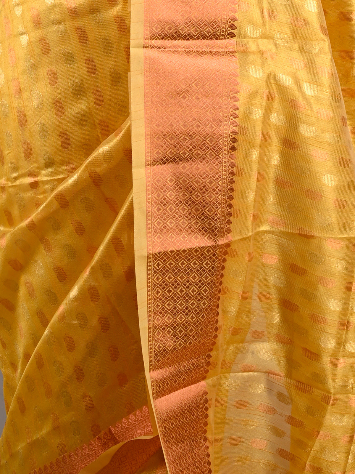 Yellow Tissue Woven Saree With Unstitched Blouse