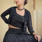 Rajwada Women Dark Blue Embroidered Georgette Semi Stitched Lehenga With Unstitched Blouse