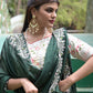 Rajwada Dark Green Embroidered Satin Georgette Saree with Unstitched Blouse for Women