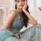 Rajwada Blue Organza Blend Embroidered Semi Stitched Lehenga With Unstitched Blouse for Women