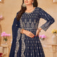 Rajwada Navy Blue Georgette Embroidered Semi stitched Kurta Set For Women