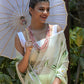 Rajwada Light Green Printed Chiffon Saree with Unstitched Blouse for Women