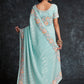Rajwada Sea Green Embroidered Georgette Saree With Unstitched Blouse For Women