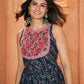 Rajwada Navy Blue Printed Rayon Stitched Kurti For Women