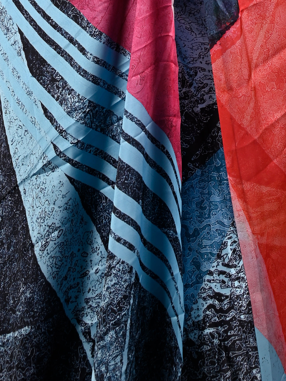 Blue Soft Crepe Digital Print Saree With Unstitched Blouse
