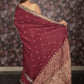 Rajwada Maroon Zari and Stone Embellished Woven Saree with Unstitched Blouse for Women