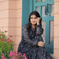 Rajwada Black Chiffon Stitched Printed Indo Western Dress For Women