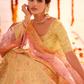 Rajwada Women Yellow Embroidered Organza Semi Stitched Lehenga With Unstitched Blouse