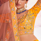 Rajwada Women Mustard Swarovski Embroidered Crepe Semi Stitched Lehenga With Unstitched Blouse