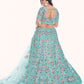 Rajwada Sea Green Embroidered Soft Net Semi Stitched Lehenga With Blouse For Women