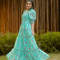 Rajwada Light Blue Georgette Stitched Printed Indo Western Dress For Women