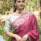 Rajwada Maroon Embroidered Satin Georgette Saree with Unstitched Blouse for Women