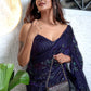 Rajwada Women Dark Blue Sequin Saree With Unstitched Blouse