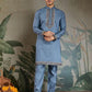 Rajwada Blue Viscose Silk Embroidered Stitched Kurta Set For Men