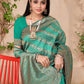 Rajwada Teal Woven Banarasi Silk Saree With Unstitched Blouse For Women