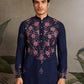 Rajwada Navy Blue Silk Blend Embroidered Stitched Kurta For Men
