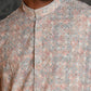Rajwada Peach Embroidered Cotton Traditional Kurta Set For Men
