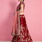 Rajwada Women Red Embroidered Velvet Silk Semi Stitched Lehenga With Unstitched Blouse