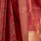 Rajwada Red Organza Woven Saree With Unstitched Blouse For Women