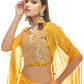 Rajwada Women Mustard Embroidered Organza Semi Stitched Lehenga With Unstitched Blouse