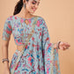 Rajwada Women Light Blue Printed And Embroidered Semi Stitched Lehenga With Unstitched Blouse