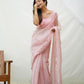 Rajwada Pink Organza Mirror Work Saree With Unstitched Blouse For Women