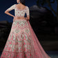 Rajwada Off White And Pink Embroidered Soft Net Semi Stitched Lehenga With Blouse For Women