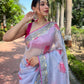 Rajwada Blue Organza Printed Saree With Unstitched Blouse For Women
