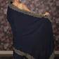 Rajwada Navy Blue Zari Embroidered Satin Saree with Unstitched Blouse for Women