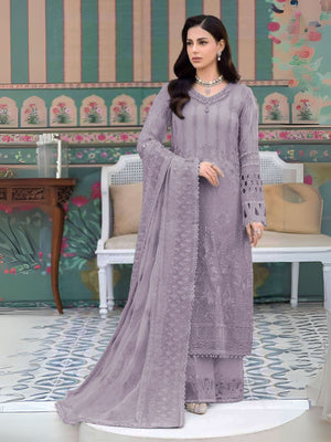 Rajwada Purple Georgette Embroidered Semi-Stitched Kurta Set For Women