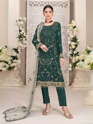 Rajwada Green Georgette Embroidered Semi-Stitched Kurta set for Women