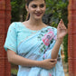 Rajwada Sea Blue Floral Printed Embroidered Soft Organza Saree with Unstitched Blouse for Women